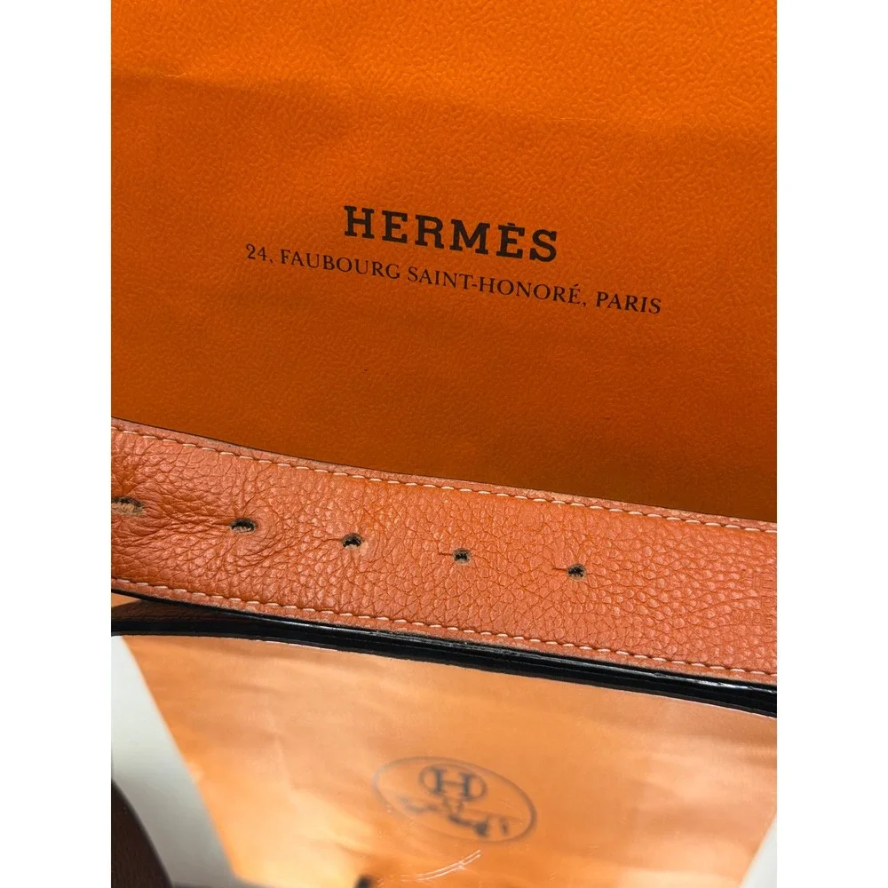Hermes Reversible Belt Strap Black Orange Togo Epsom Leather 125cm France